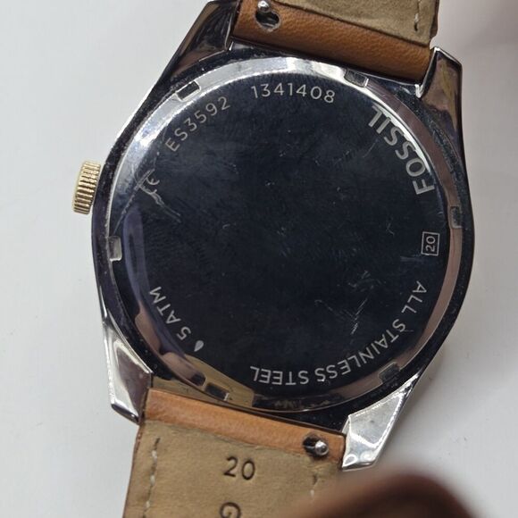 Fossil Womens Boyfriend Oversized Watch Two-Tone Brown Leather Date Indicator - Picture 6 of 10